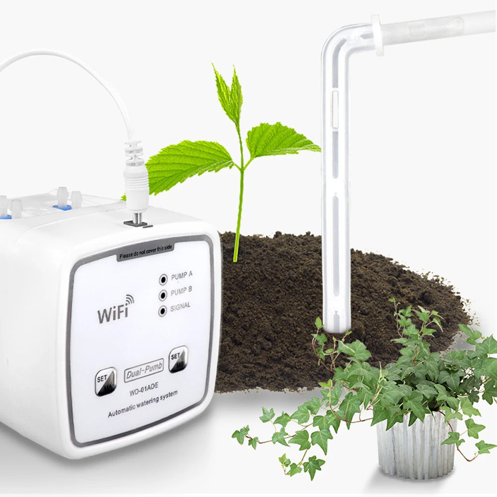 Dispositif d'arrosage Intelligent WIFI, Double pompe, système d'irrigation goutte-à-goutte automatique, contrôleur d'application à distance pour terrasse de jardin