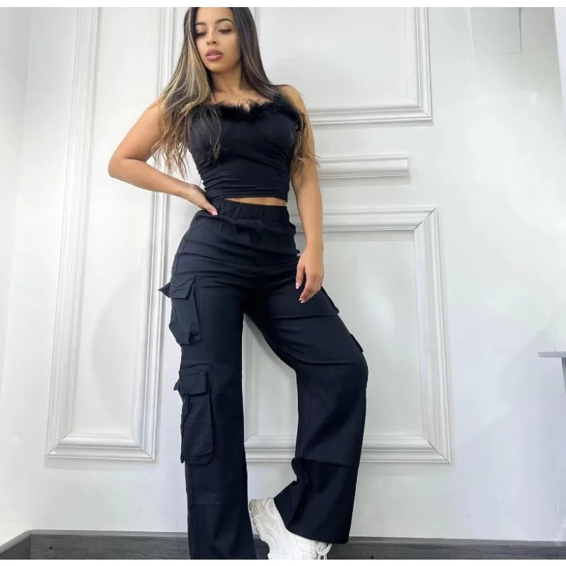 Nouveau pantalon Cargo droit femmes taille haute Baggy pantalon décontracté jambe large mince Vintage Y2K Streetwear poche mode pantalons décontractés