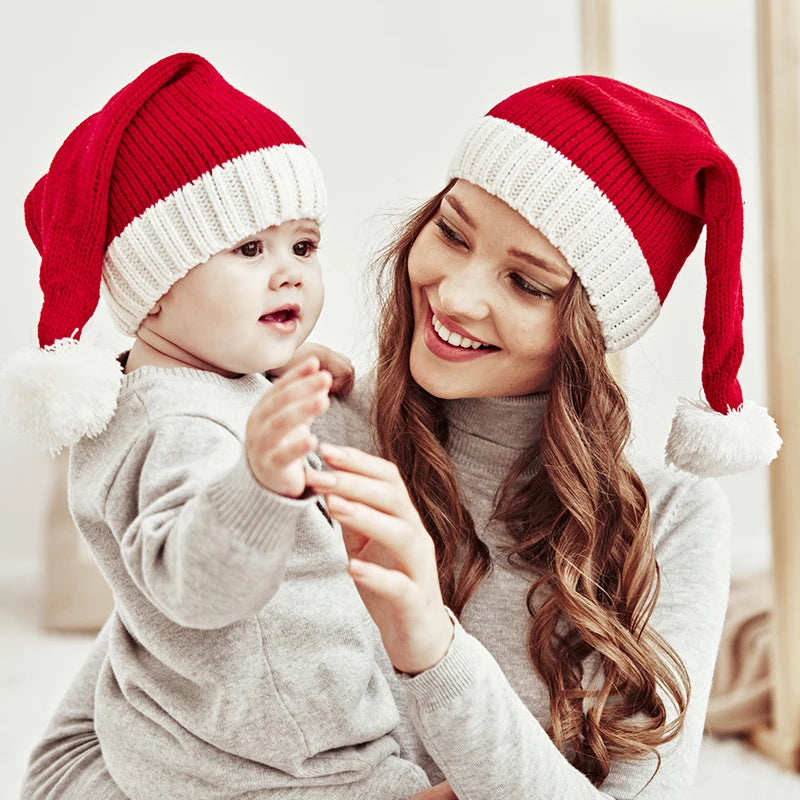 Chapeau de noël tricoté pour bébé, mignon, pompon, bonnet doux pour adulte et enfant, chapeau de père noël, cadeau du nouvel an pour enfant, décoration de noël 2023