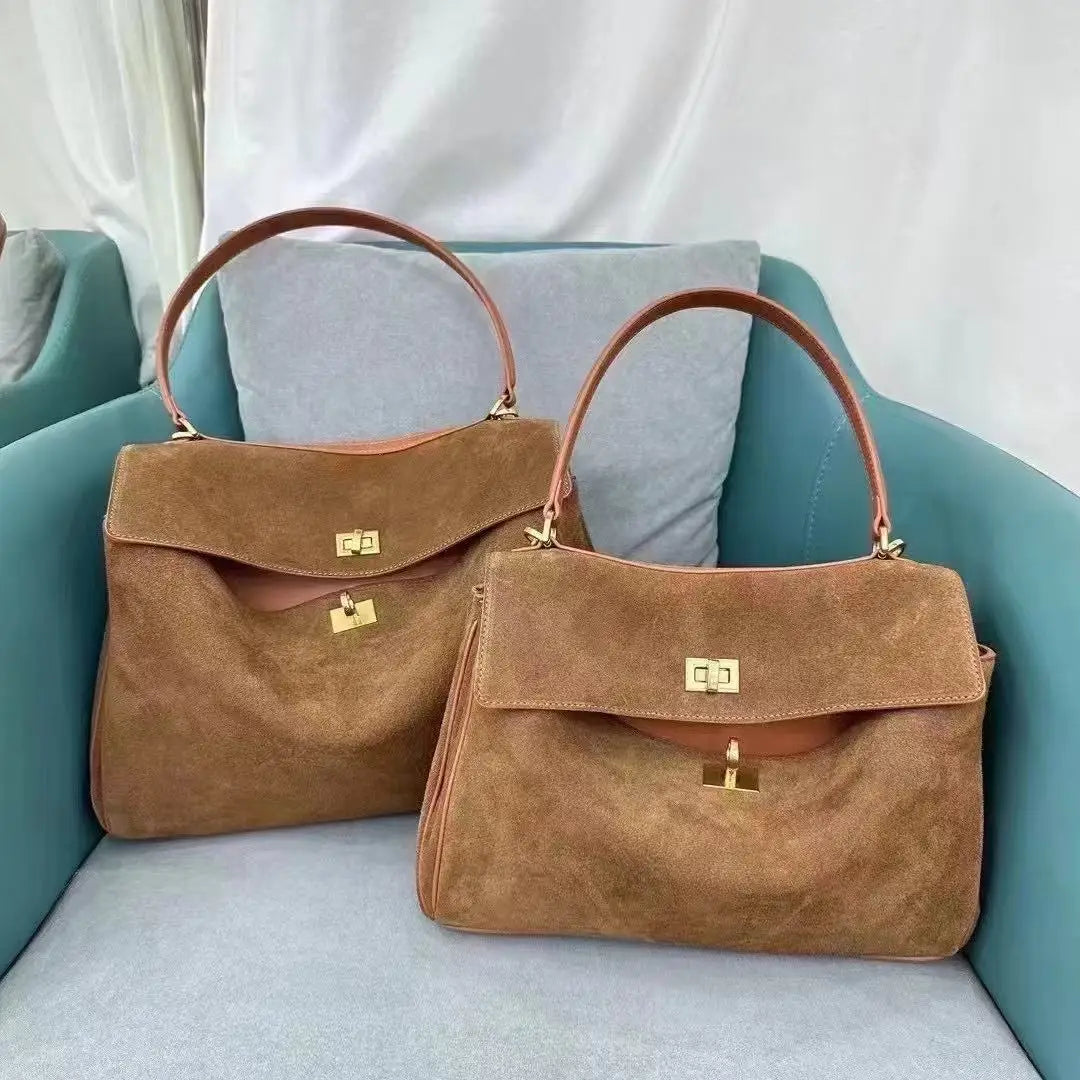 Sacs à main en cuir véritable pour femmes, fourre-tout en cuir véritable glacé, sac à bandoulière en daim marron pour dames, design moderne personnalisé
