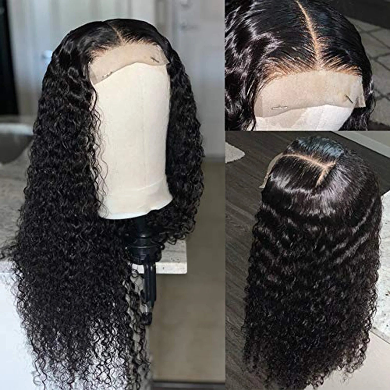 Perruque Lace Front Wig péruvienne naturelle, cheveux bouclés, sans colle