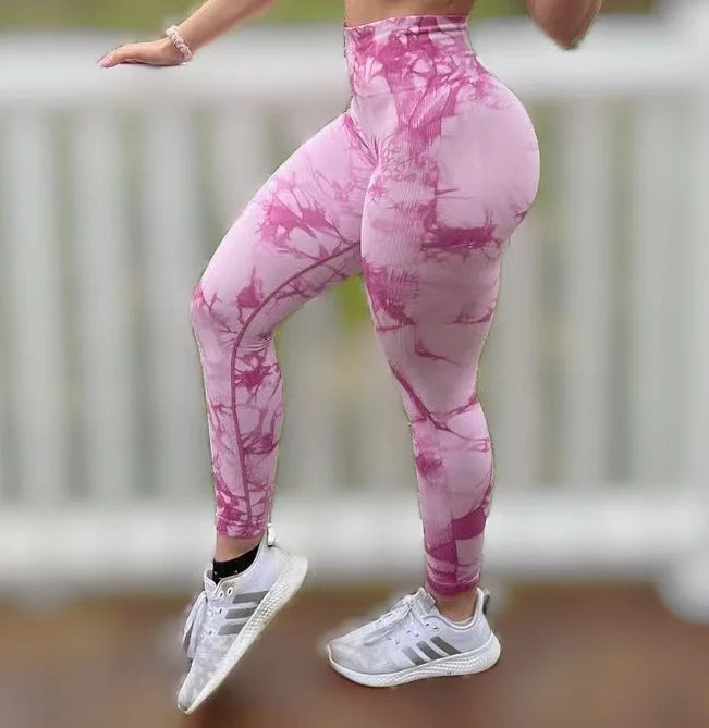 Femmes Tiedye Gym Leggings Sans Couture Mujer Push Up Pantalon Sans Couture Scrunch Sport Fitness Taille Haute Entraînement Yoga Leggins Livraison Directe
