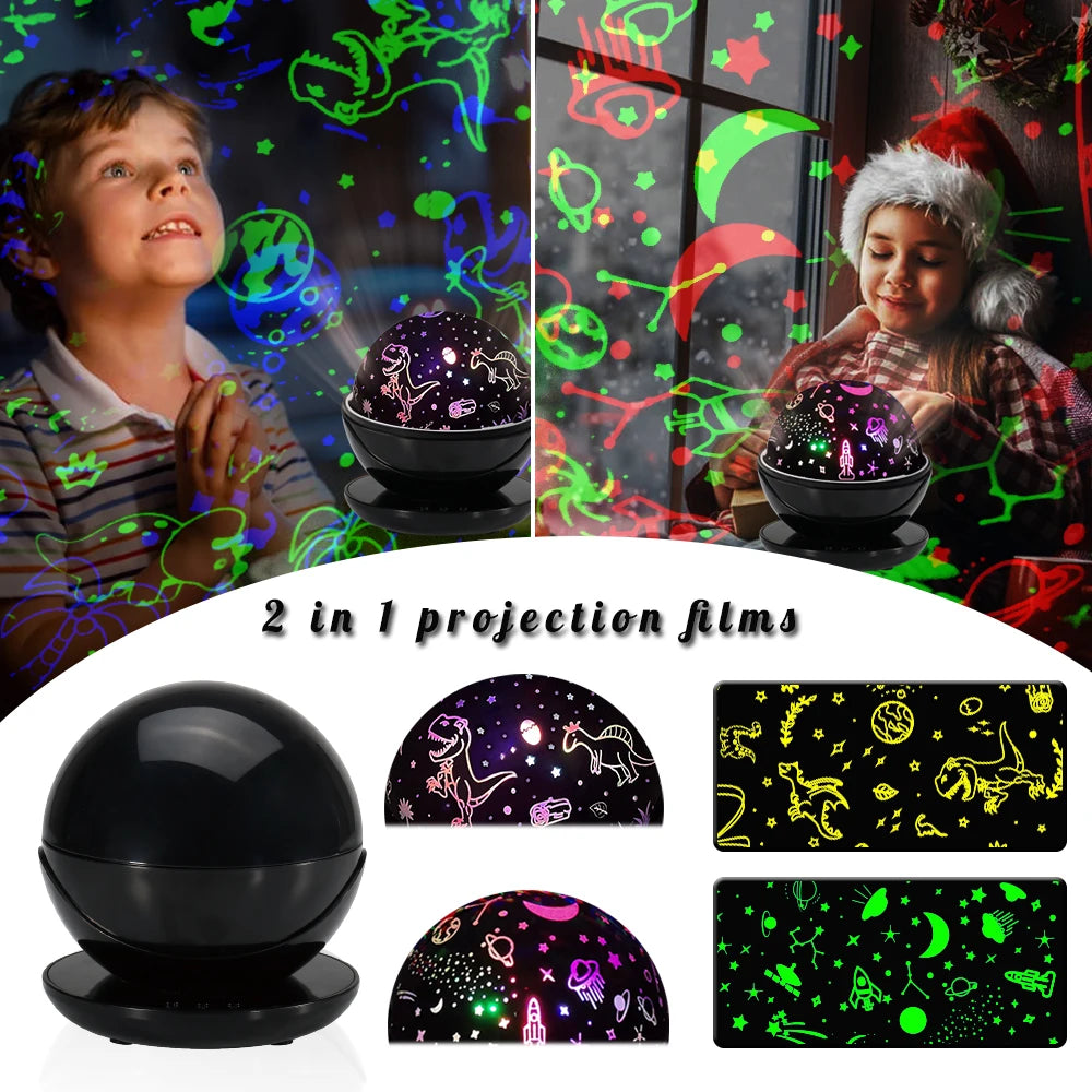 Veilleuse pour enfants dinosaure chambre décor pour garçons LED galaxie projecteur Rotation lampe de nuit projecteur ciel lumières cadeaux de noël