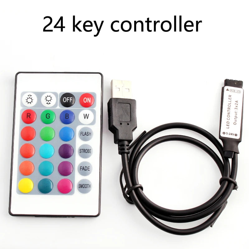 Contrôleur USB LED RGB pour bande lumineuse LED USB 5V, télécommande sans fil IR RF SMD 2835 5050 RGB, contrôleur de bande LED