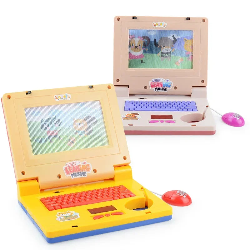 Machine d'apprentissage de Puzzle pour tout-petits, faux ordinateur portable de dessin animé avec musique légère, souris, Simulation d'ordinateur, jouets éclairants, cadeaux pour enfants