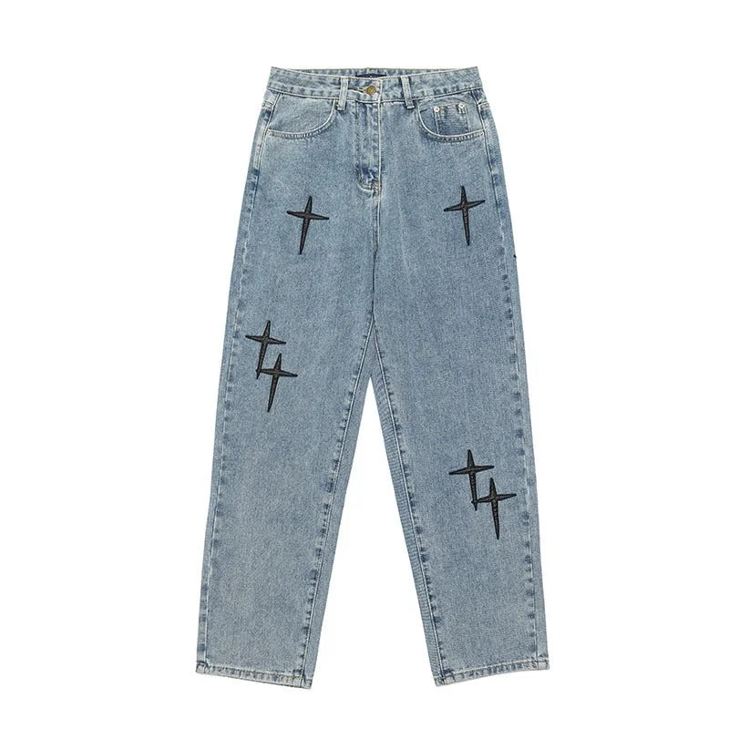 Men's printed jeans, streetwear, baggy, wide leg, Korean fashion, draped, straight, casual, loose fit, cargo pants, new 2023 collection