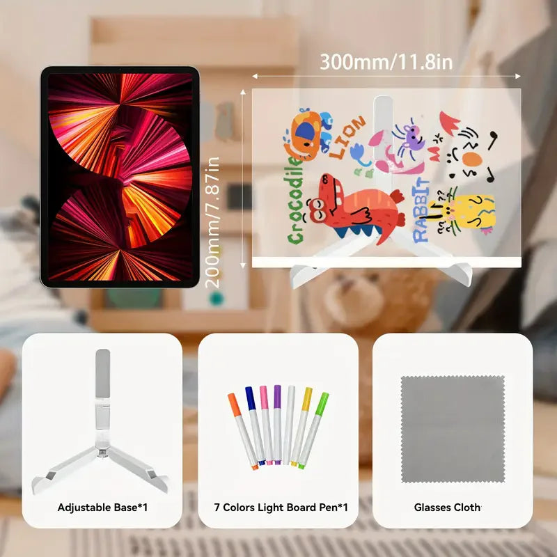 Tableau de notes LED veilleuse avec 7 stylos colorés, tableau d'affichage en acrylique, peinture effaçable, planche à dessin pour enfants, cadeau d'anniversaire