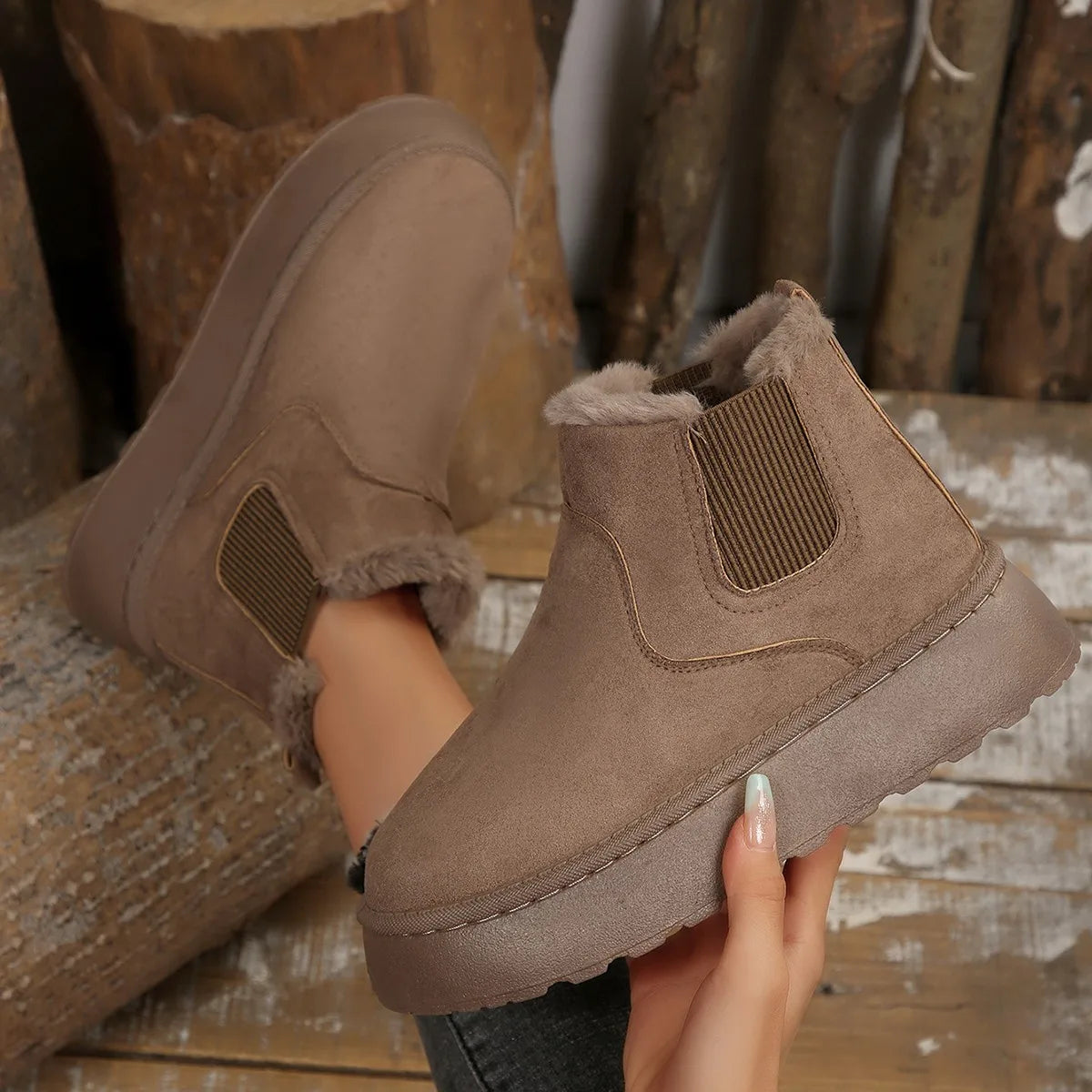 Hiver court en peluche chaud femmes bottes de neige décontracté chaussures à semelles épaisses nouvelle peau de daim Chelsea bottines plates femmes Chelsea bottes