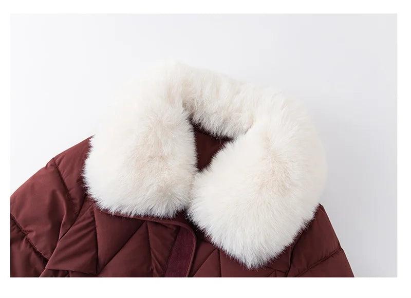 Parka d'hiver à col en fourrure pour femme, veste x-longue rembourrée en coton, manteau épais et chaud, Streetwear avec ceintures, vêtements d'extérieur Slim, à la mode, 2025