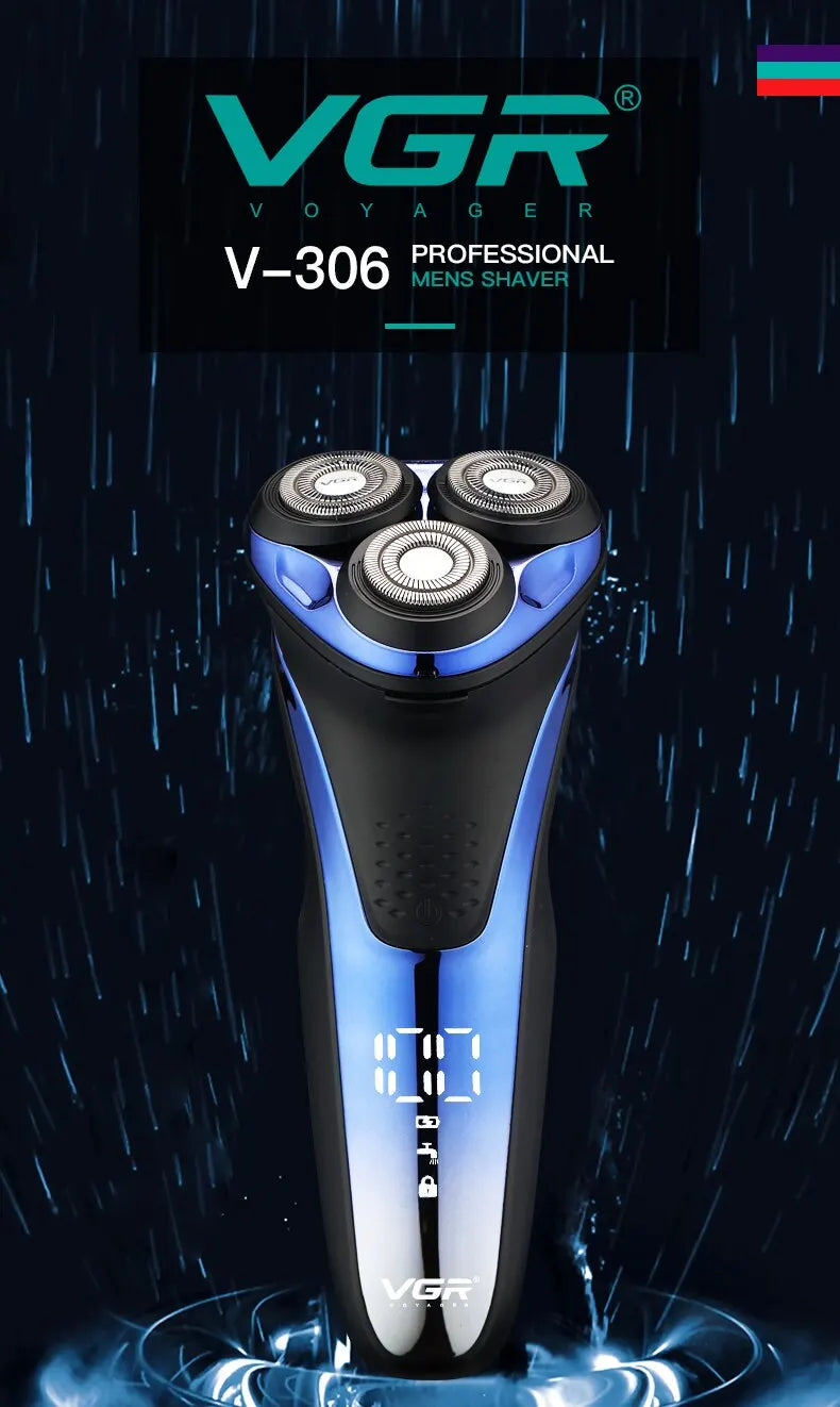 VgazElectric Rasoir Professionnel Étanche Barbe Tondeuse 3D Flottant Rasage Rechargeable Électrique pour Hommes V-306