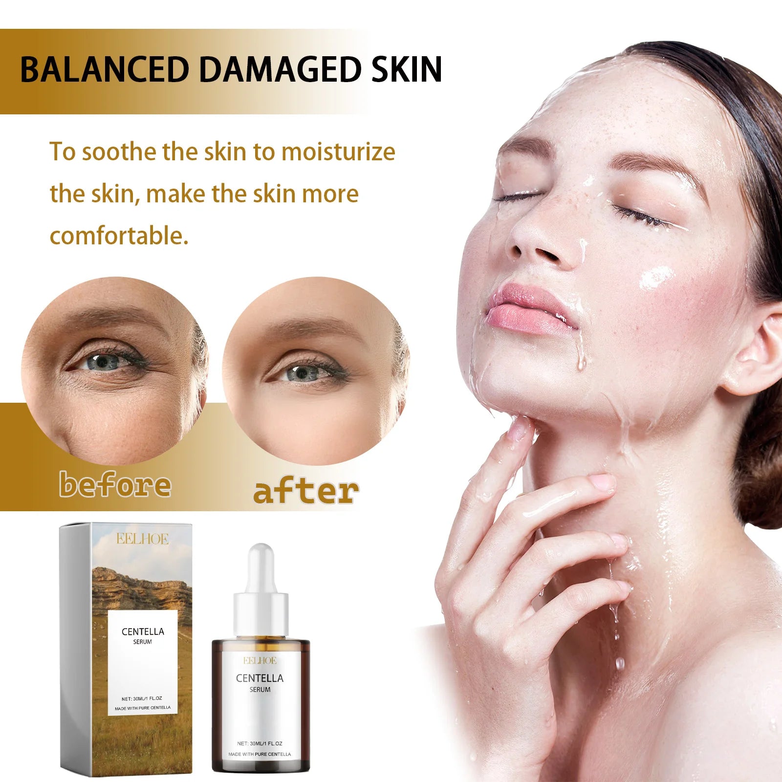 Centella Asiatica sérum 30ml soin de la peau coréen pour le visage hydratant apaisant soulagement des rougeurs Essence visage sensible végétalien soin de la peau