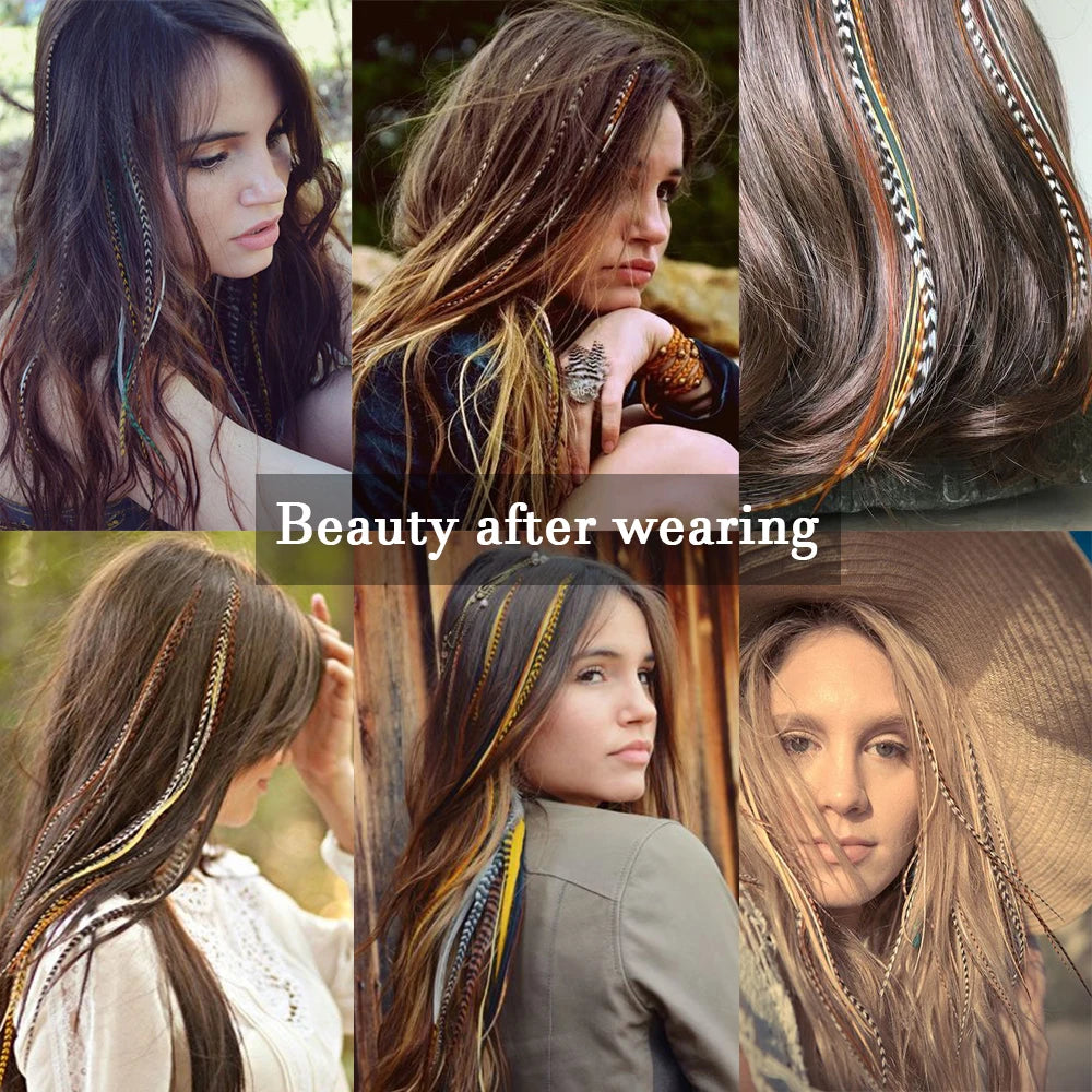 16-inch Synthetic Feather Hair Extensions, 50 Strands/Pack, Colored Hair Extensions, Colored Feather Hair Extensions for Women