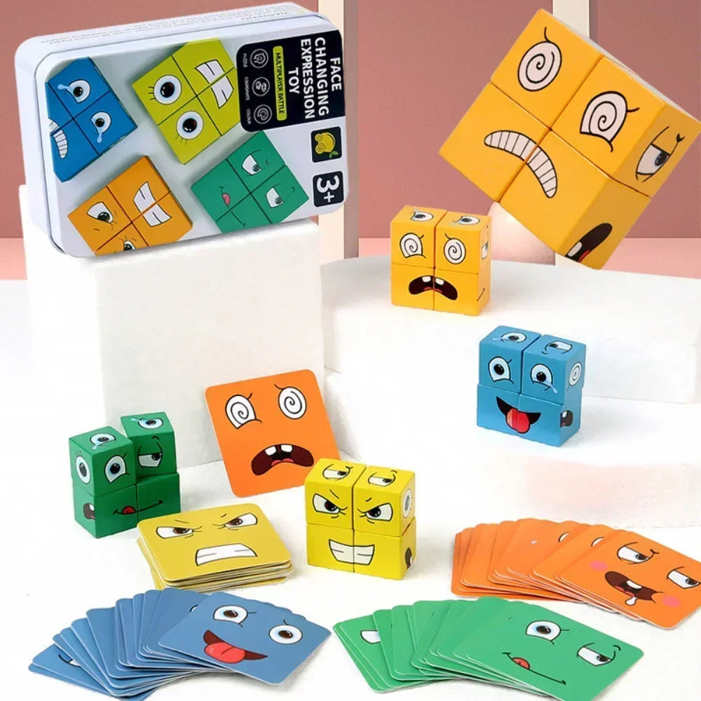 Cube visage changeant bois Puzzle blocs de construction jeu de société Montessori Expression blocs en bois Blocs pour enfants enfants jouets cadeau