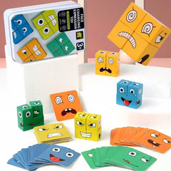 Cube visage changeant bois Puzzle blocs de construction jeu de société Montessori Expression blocs en bois Blocs pour enfants enfants jouets cadeau