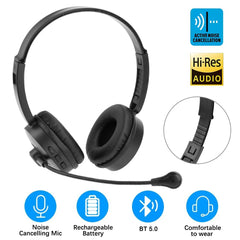 Casque sans fil Bluetooth 5.0 avec microphone antibruit, idéal pour les conducteurs de camion, les bureaux, les travaux sur le centre d'appels
