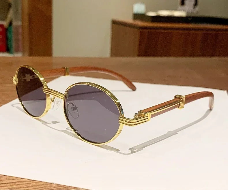 Lunettes de soleil ovales vintage en bois pour hommes et femmes, lunettes de soleil de créateurs, nuances de luxe, UV400, mode