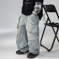 Jean ample à jambes larges pour garçons, pantalon de travail pour enfants moyens et grands, coupe confortable, printemps-automne