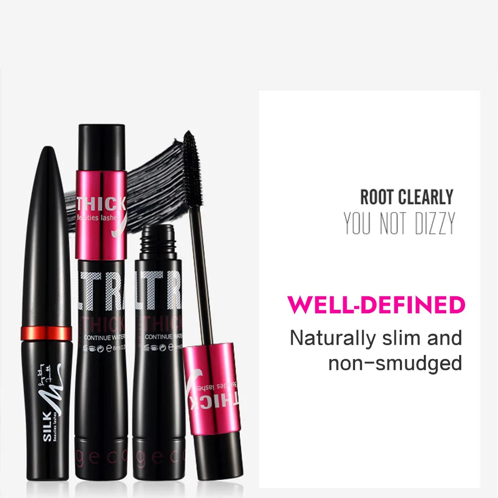 Ensemble de mascara en fibre avec double tubes, imperméable et longue durée, crée de longs cils naturellement recourbés sans bavures
