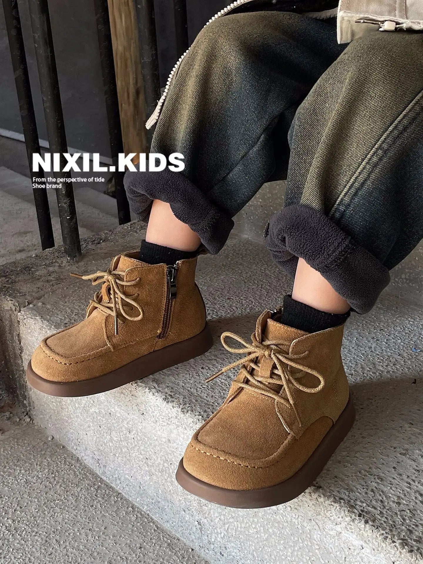 Bottes de neige en cuir véritable pour enfants, peluche, daim, semelle souple, rinçage, extérieur, chaud, garçons, filles, taille 22-33, hiver