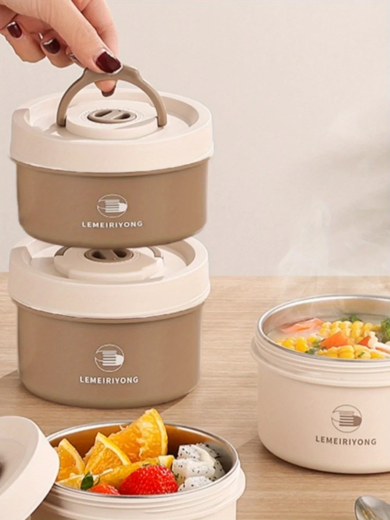 Boîte à déjeuner Portable, ensemble de conteneurs à déjeuner isolés, conteneur à déjeuner empilable Bento en acier inoxydable