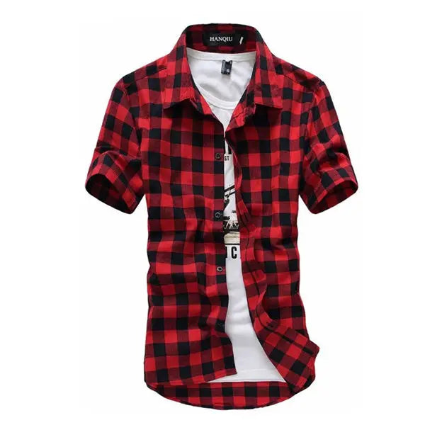 Chemise à carreaux rouge et noir hommes chemises 2025 nouvelle mode d'été Chemise Homme chemises à carreaux pour hommes Chemise à manches courtes hommes Blouse