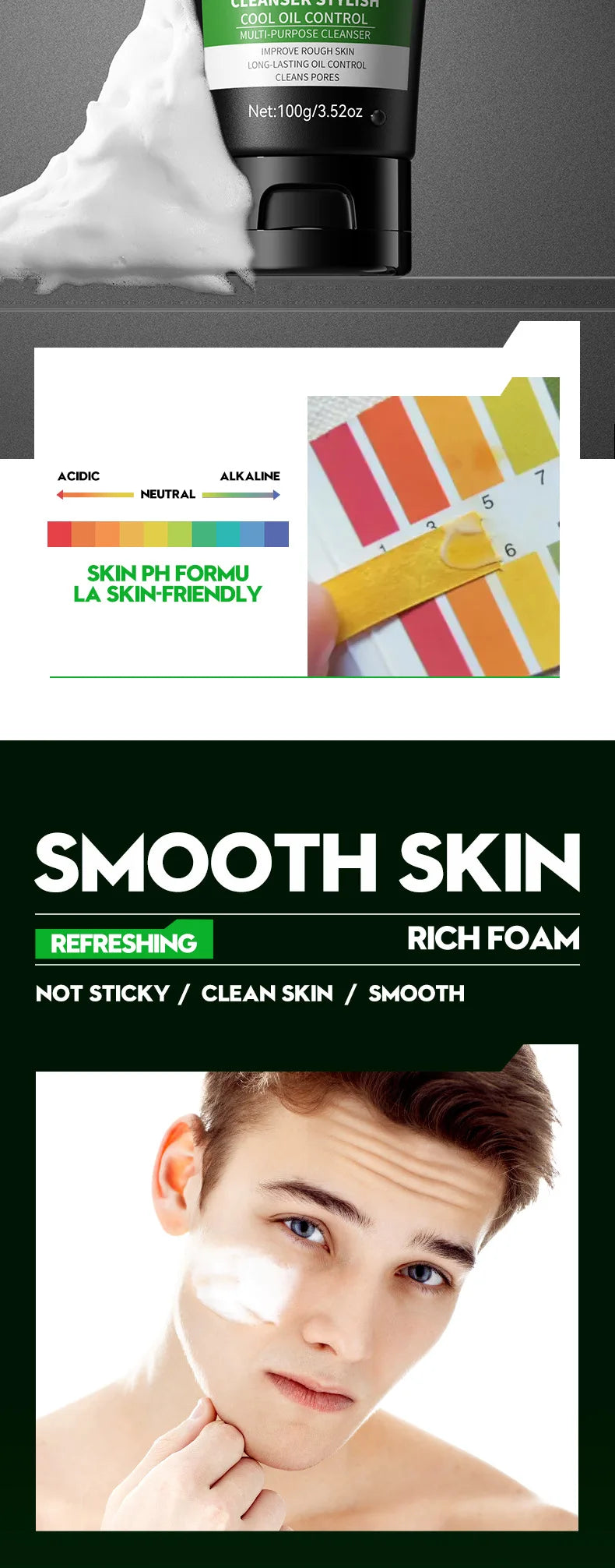 Nettoyant pour le visage frais parfum rafraîchissant nettoyage en profondeur hydratant raffermissant des pores nettoyant pour le visage pour hommes