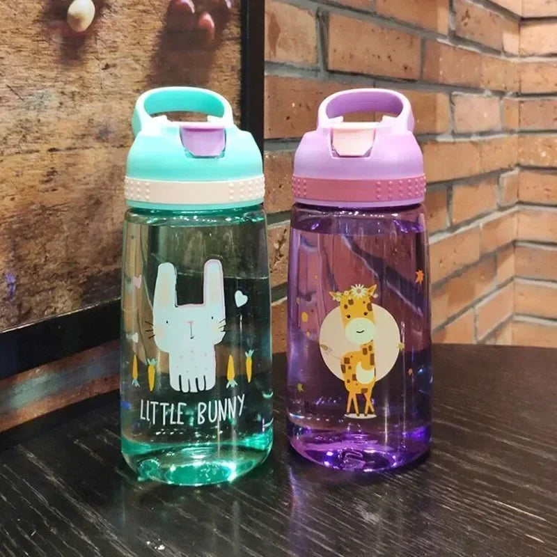 Bouteille d'eau pour enfants avec paille sans BPA, bouilloire à boire pour enfants, tasse d'école Portable en plastique sain de 480ML, tasse d'eau transparente