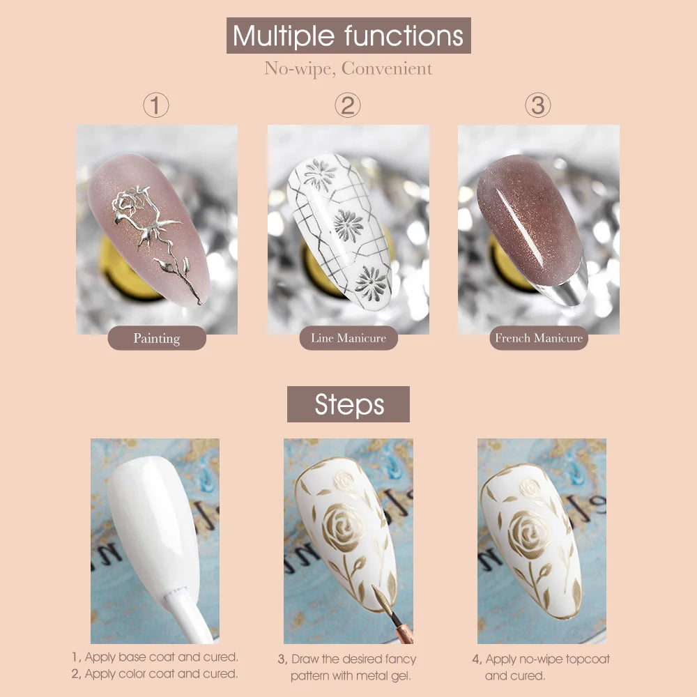 Venalisa 5ml nouveau Gel métallique UV argent or effet miroir renforcer garder les ongles C Arc UV Gel de Construction 5D Gel de modélisation
