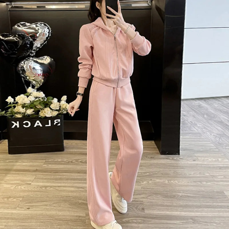 Ensemble de vêtements de sport décontractés pour femmes, sweat à capuche amincissant pour jeunes, tendance, deux pièces, en Polyester, manches longues, confortable, printemps automne