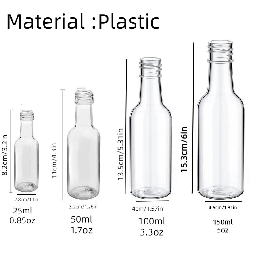 30 pièces, 25/50/100/150mlMini bouteilles d'alcool, bouteilles d'esprit vides en plastique réutilisables pour réception-cadeau pour bébé, mariages, fêtes de mariée