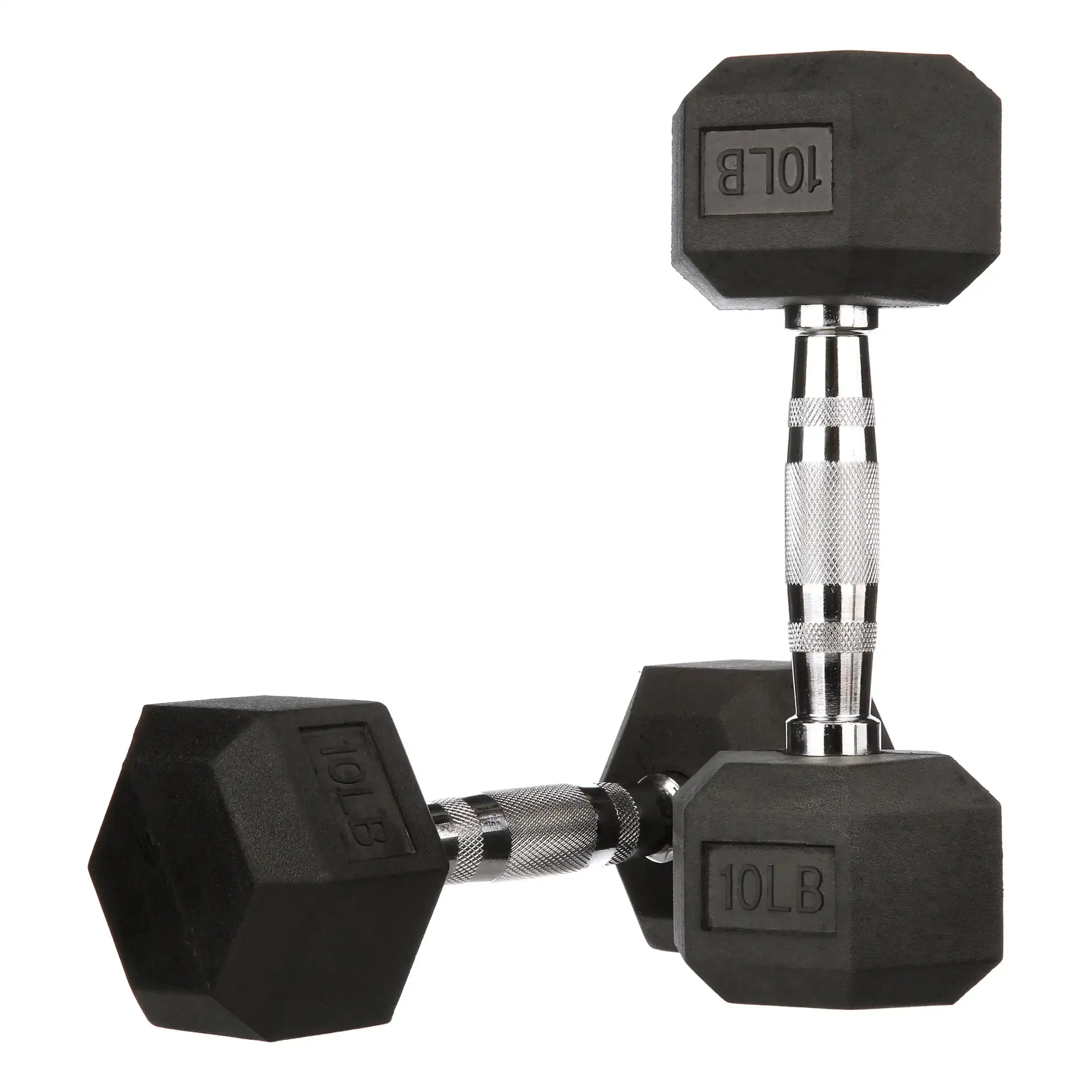 Paire d'haltères hexagonaux recouverts de caoutchouc de 10 lb, noir, conception sans rouleau pour la salle de sport à domicile, l'entraînement de force et l'haltérophilie