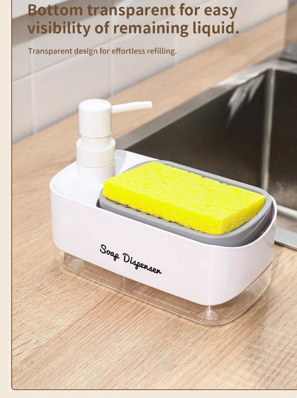 Ensemble distributeur de savon pour les mains et la vaisselle, distributeur de détergent, porte-éponge, pompe à savon de comptoir 2 en 1 pour évier de cuisine