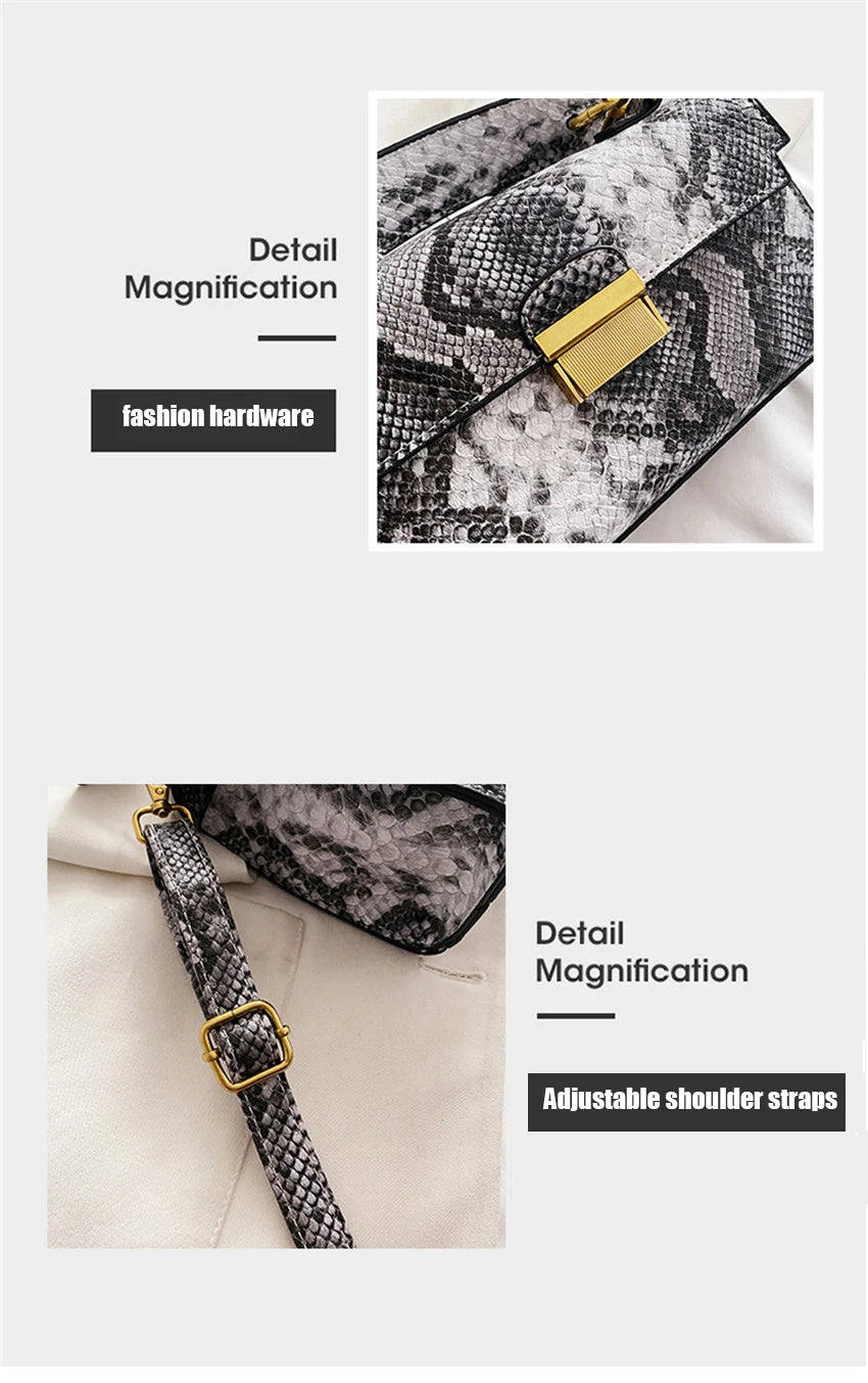 New Luxury Brand Designer Handbag Women's Snake Print Leather Shoulder Bags Fashion Small Square Crossbody Bag Bolsa De Ombro 