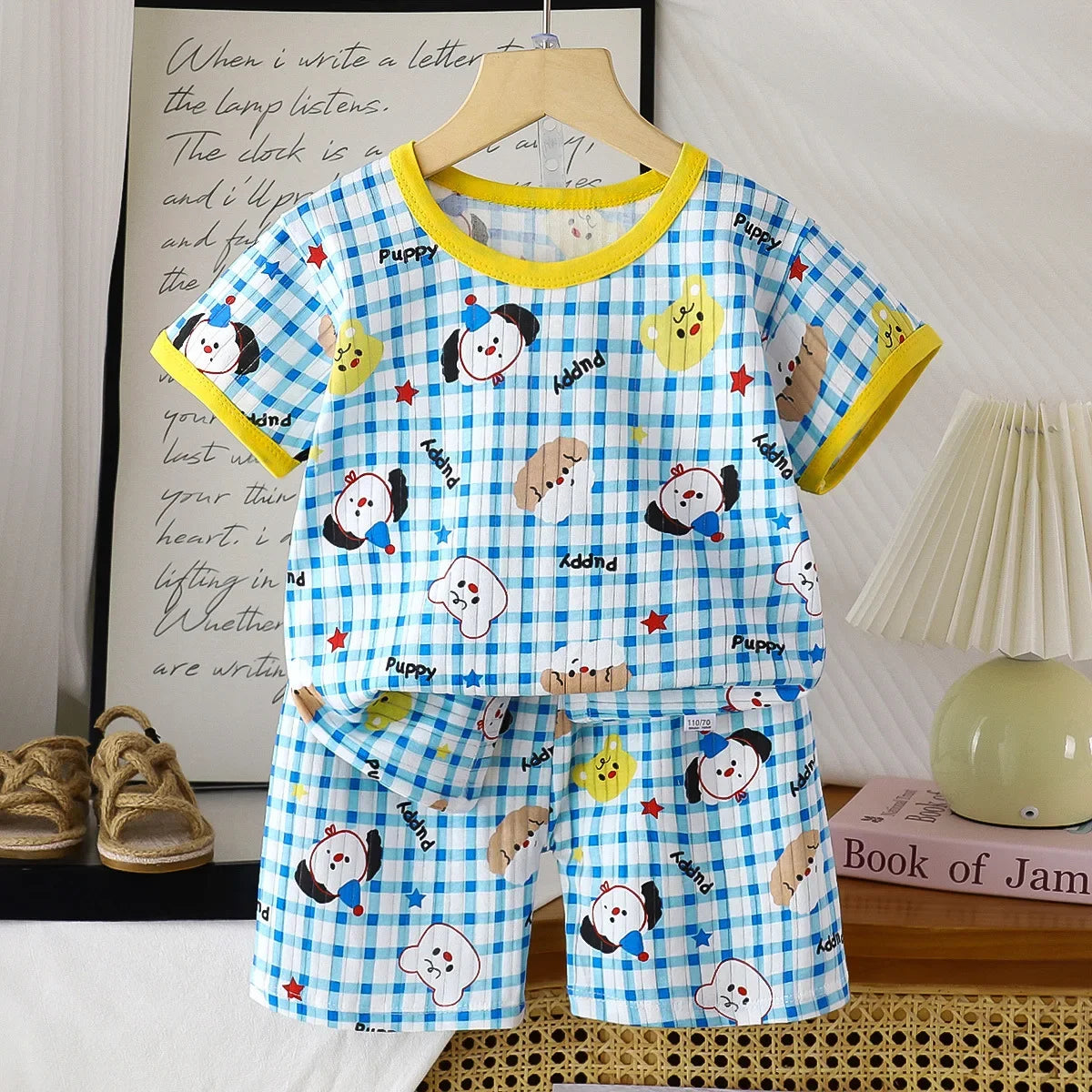 Ensemble de vêtements d'été en pur coton pour enfants, t-shirt à manches courtes avec Short, dessin animé mignon, pyjama décontracté pour bébés en bas âge