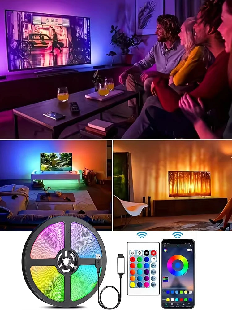 Bande Lumineuse LED RVB avec Contrôle Bluetooth, USB 5V, Rétro-Éclairage TV, Décoration de ix, Mariage