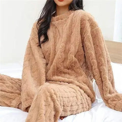 Ensemble pyjama chaud en velours de corail doux pour femmes, vêtements d'extérieur confortables pour l'hiver, cadeau de noël pour la rentrée scolaire ﻿