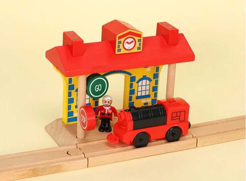 Jouets pour tout-petits, Train en bois, accessoires de voie ferrée, Barricade, scène de piste de plate-forme, jouets Puzzle pour garçons et filles