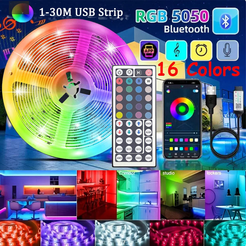 1-30M 5V RGB USB LED Strip Light, DIY, Color Changing, Flexible Strip, Diode, LED Light for Room Decoration, Lighting