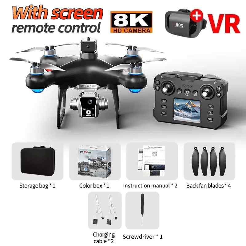 Nouveau Drone KY102 avec écran 8K, double caméra, localisation du flux optique sans balais, évitement Intelligent des obstacles, jouets d'hélicoptère RC