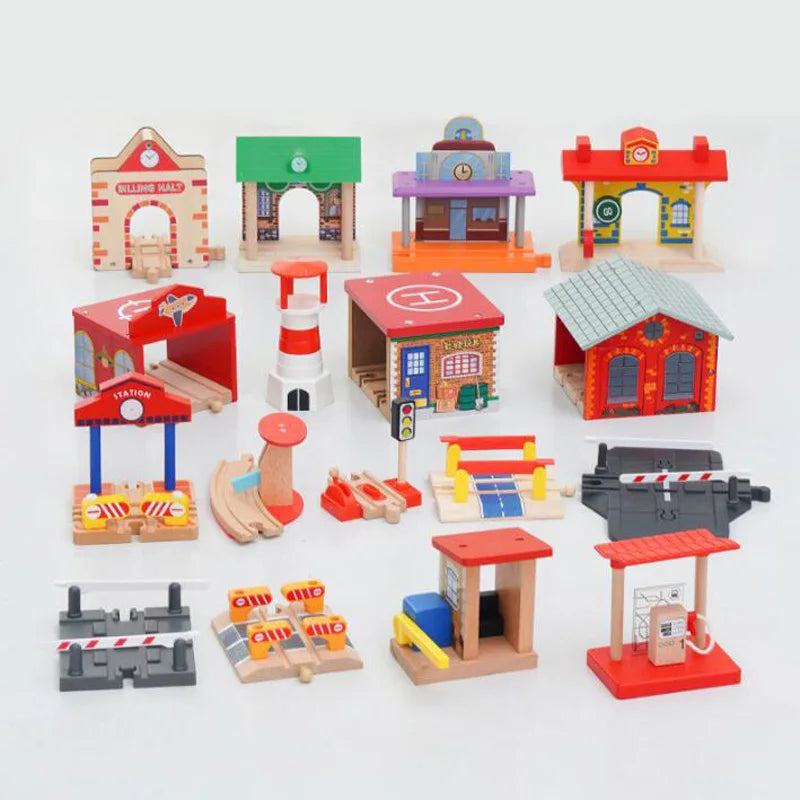 Jouets pour tout-petits, Train en bois, accessoires de voie ferrée, Barricade, scène de piste de plate-forme, jouets Puzzle pour garçons et filles