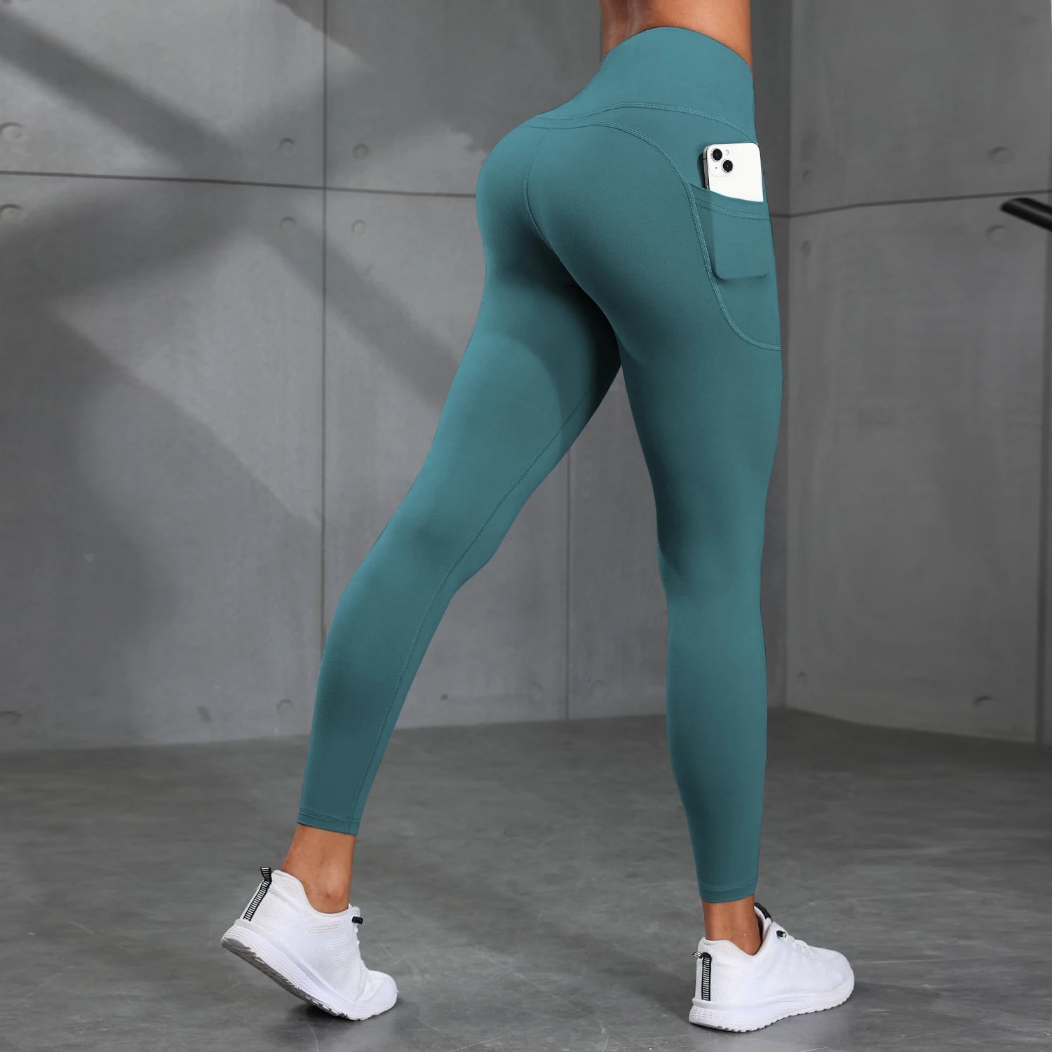 Pantalon de Yoga taille haute de couleur unie pour femmes, avec poches, Leggings de Compression pour le sport, le Fitness, la course à pied