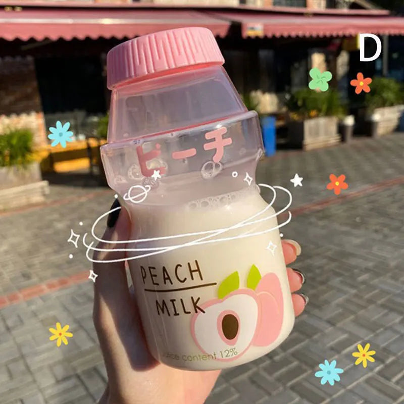 Bouteille d'eau en plastique de 480ml, bouteille de boisson en forme de Yakult, mignonne bouteille Shaker en Carton de lait Kawaii pour enfants/filles/adultes en verre