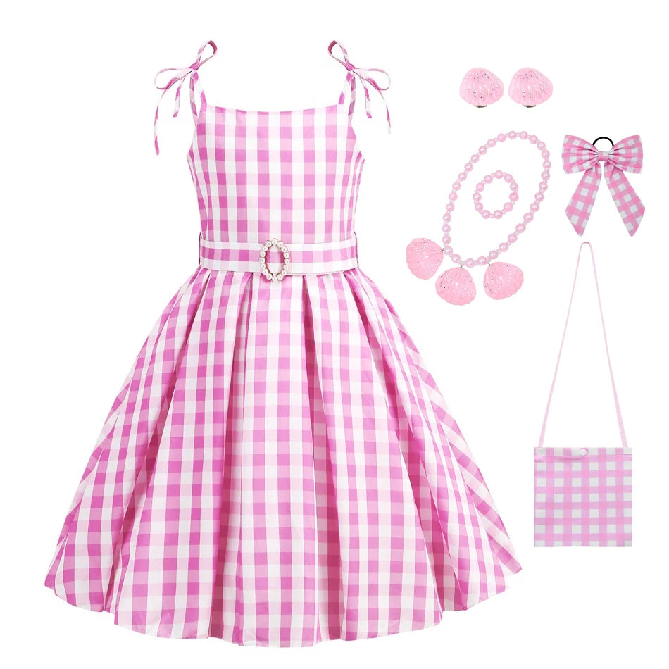 Robe de Costume à carreaux pour filles, pour anniversaire, Halloween, vêtements pour enfants, robes de fête, princesse Cosplay
