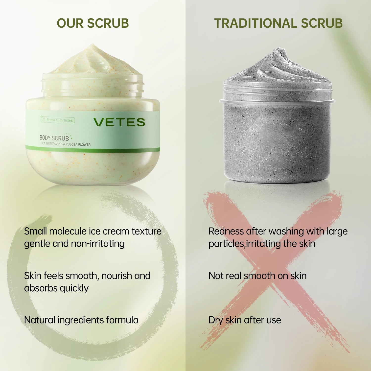 VETES – gommage corporel pour enlever la peau morte, 250g, exfoliant doux, sans Irritation, crème hydratante, nettoie en profondeur, soins du corps