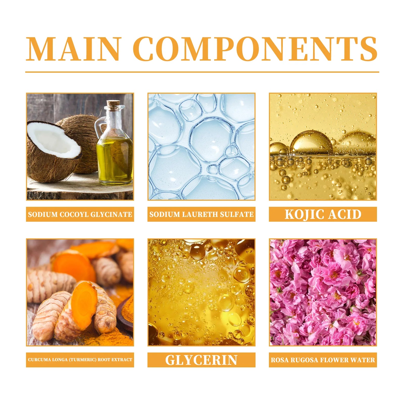 Nettoyant au curcuma, nettoyage en profondeur, acide kojique, dissolvant de points noirs, nettoyage de la peau, contrôle de l'huile, estompe les marques d'acné, mousse éclaircissante