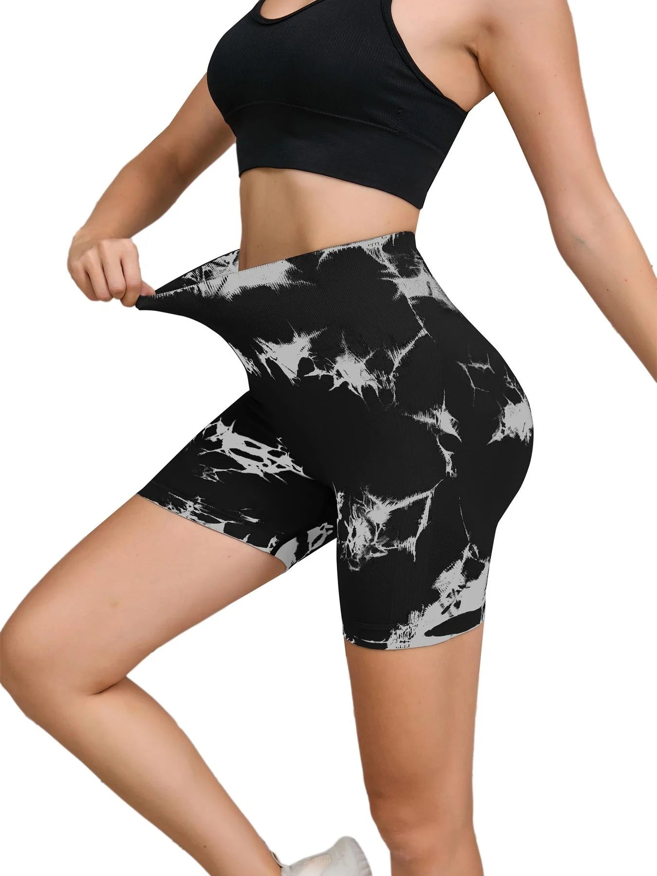 Pantalon de Fitness sans couture teint par nouage pour femmes, taille haute et levage des hanches, short serré de sport, course à pied, Sexy, pêche, Fitness, Yoga