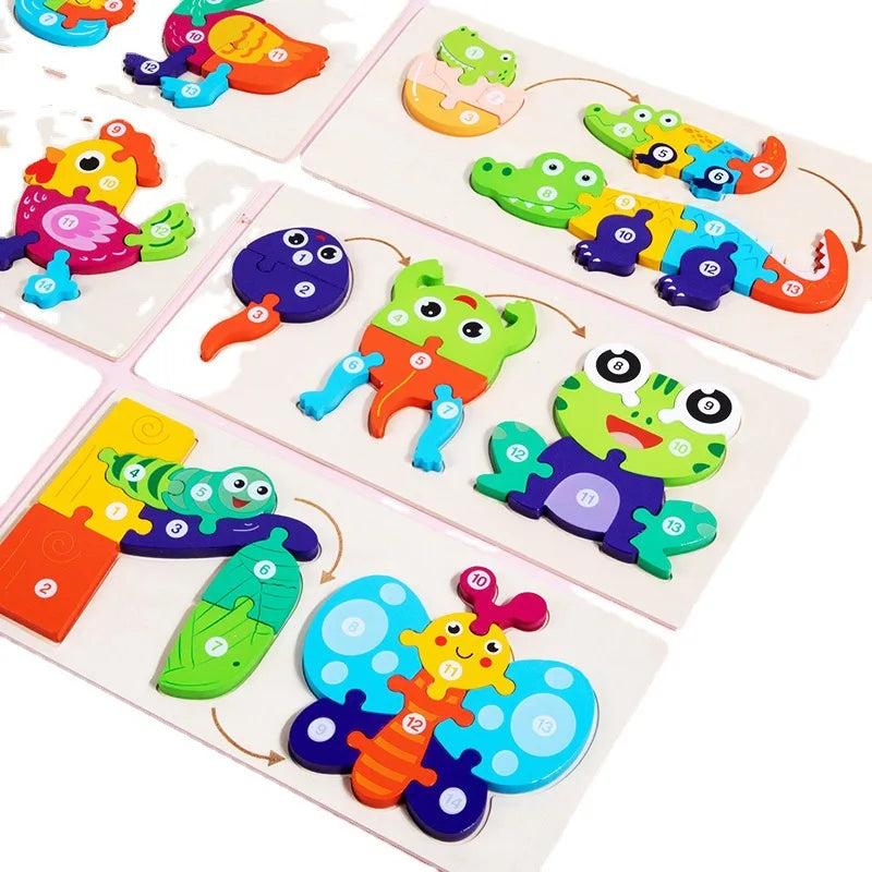 Jouet bébé en bois Puzzle 3D jouets cycle de vie puzzle dessin animé Puzzle pour enfants bébé éducation précoce Intelligence pour les enfants