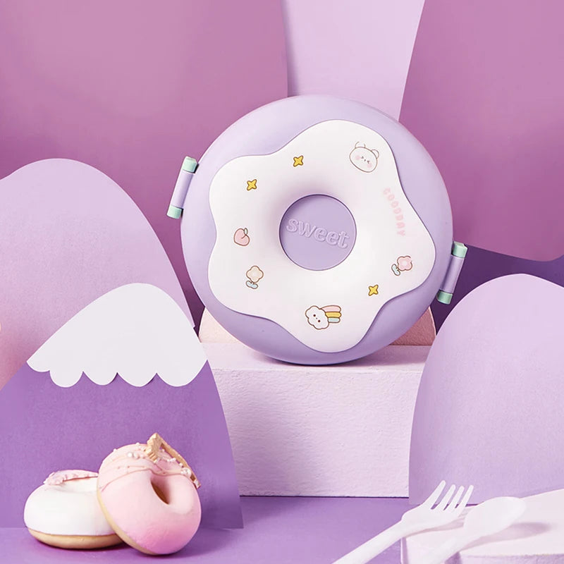 Boîte à lunch pour écolier, boîte à snack, boîte à bento étanche de dessin animé, sacs à lunch avec fourchette, cuillère, micro-ondable à 3 compartiments