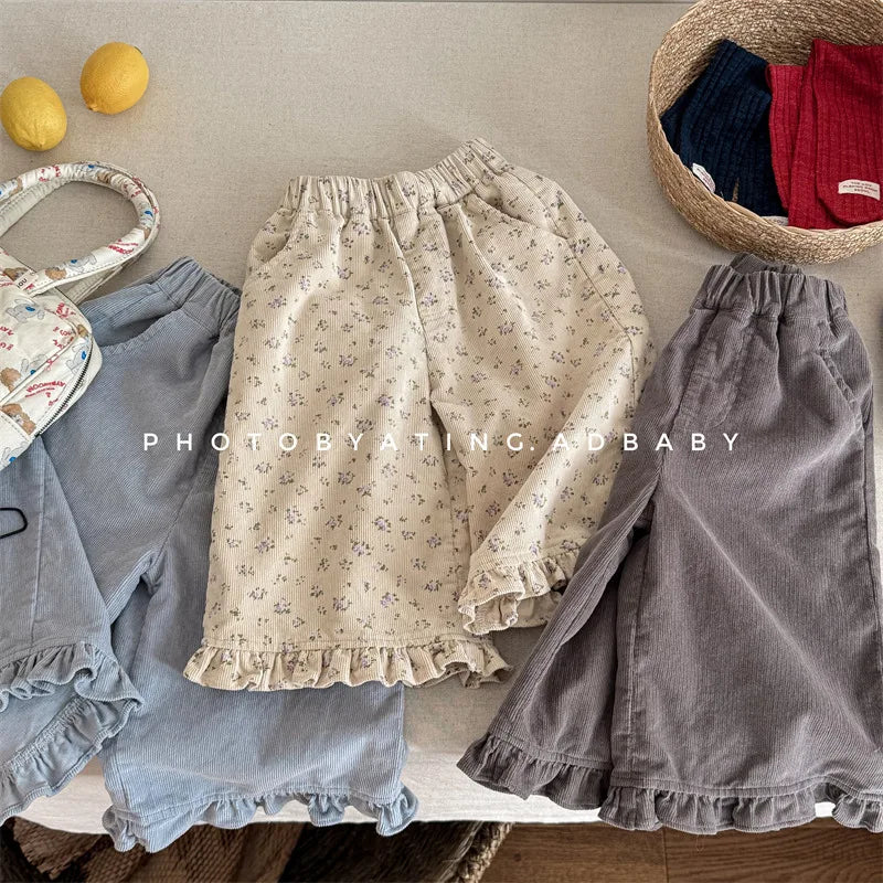 Pantalon sarouel en coton pour filles, vêtements décontractés pour enfants, pantalon en velours côtelé pour tout-petits, longueur rinçage, printemps, nouveau, 2025