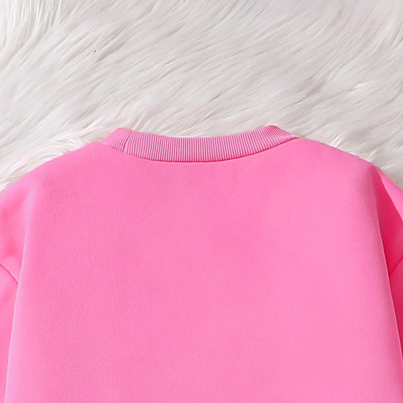 Ensemble de vêtements chauds pour enfants, couleur unie, imprimé cœur, haut et pantalon, sport décontracté, ample, vêtements de salon, automne et hiver